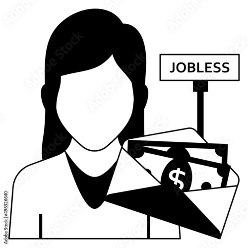 Jobless girl getting Money in mail Concept, citizens income Vector Icon Design, Economic Assistance Symbol, Unemployment Benefits Sign, Unconditional Income stock illustration