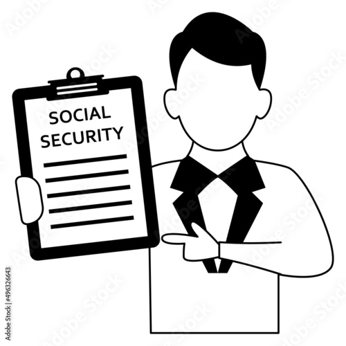 Business man holding Social Security Board Concept Vector Icon Design, Economic Assistance Symbol, Unemployment Benefits Sign, Unconditional Income stock illustration