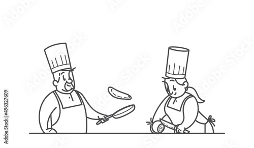 Man and woman chefs cooking