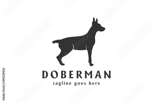 Standing Doberman Pinscher Dog Silhouette Logo Design Vector Fototapete