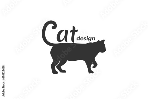 Cat Silhouette with Letter C for Cat Text Type Font Word Typography Tail Logo Design