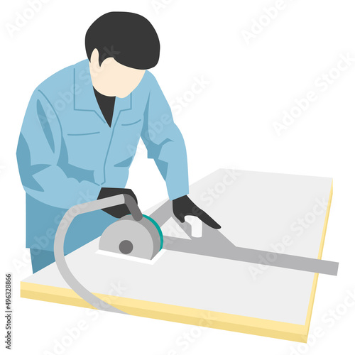 ボードを切る作業員