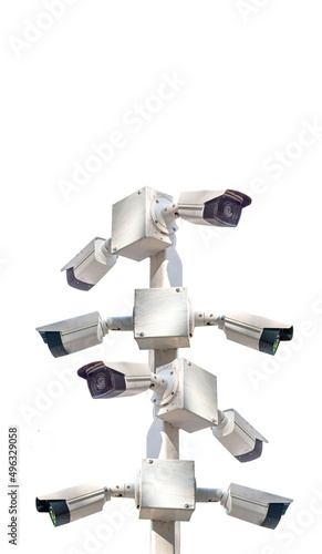 Multi-angle CCTV on pillar 360 degree system background blast cipping path.