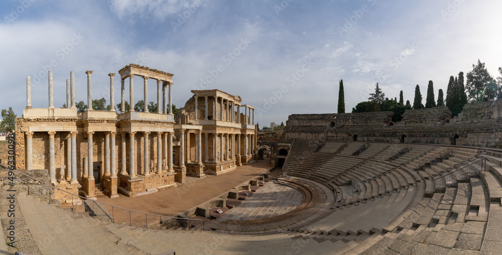 Obraz premium panorama view of the Roman amphitheater in historic Merida