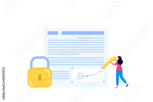 Digital signature, Electronic Smart contract. Vector illustration
