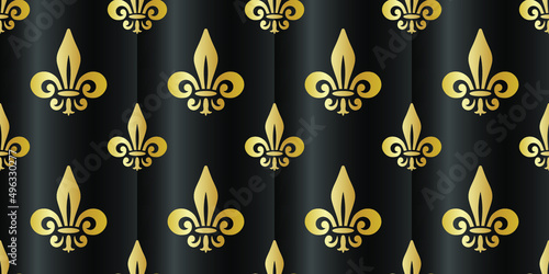 black seamless pattern curtain, heraldic lily symbol, fleur de lis, vector illustration 
