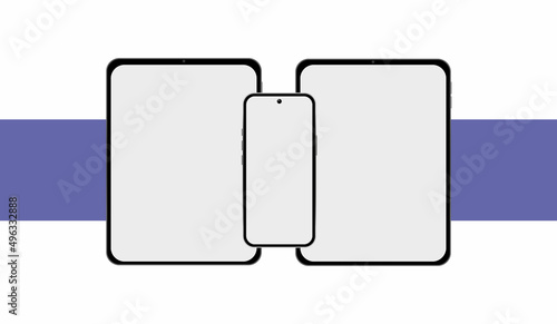 Smartphone, tablet mockup with blank screen. Template for presentation UI design with very peri color. Device model. Vector trendy illustration.