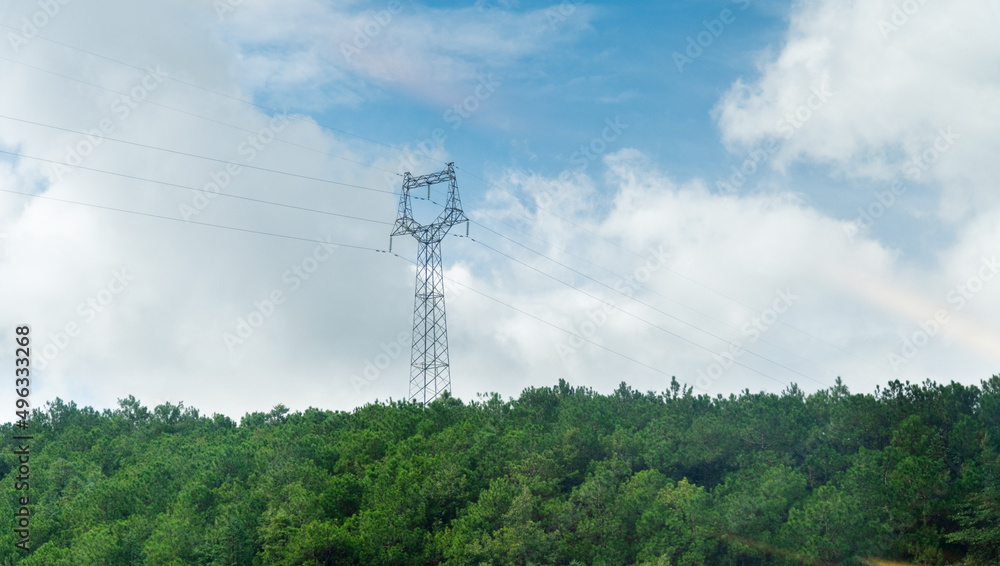 Fototapeta premium High electric tower on the mountain