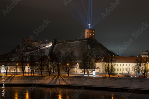 Gedymin's Tower illuminated very nicely at night during the festival of lights