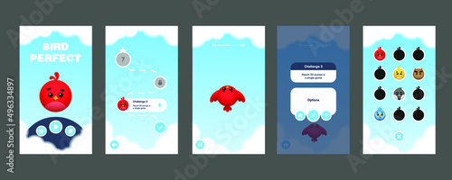 Set of interface elements for a mobile game. The UI asset has standard tabs with menu, pause, settings and a set of elements to create your own tabs.