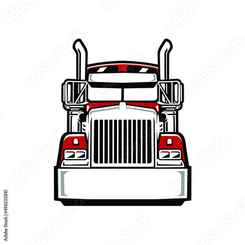 Big rig front view vector. Semi truck 18 wheeler vector