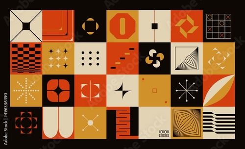 Brutalist abstract pattern design. Deconstructed simple geometric shapes for poster art, digital print. Vector graphic