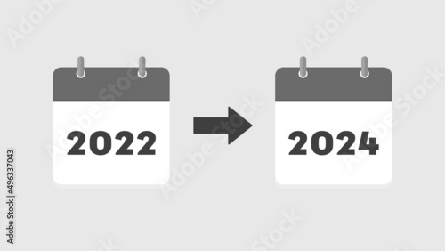 2022年と2024年の日めくりカレンダー： プロジェクト、年末年始、予定の変更・延期のイメージ素材
