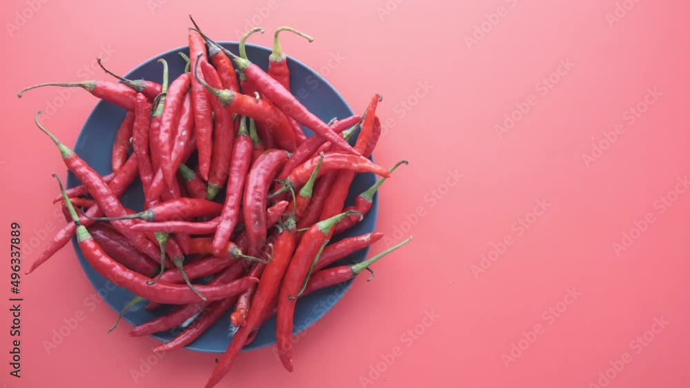 top view of red chili pepper red background . top view of red chili pepper red background .