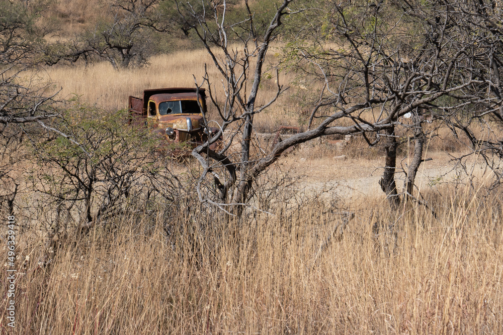 Landscape with old abandoned truck Landscape with old abandoned truck