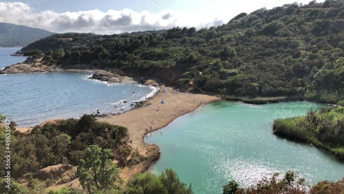 Terranera Beach and lake, Elba island, Italy