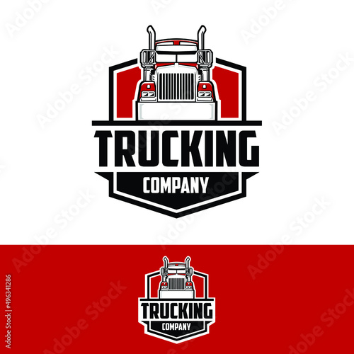 Trucking company emblem badge logo vector isolated in white and red background