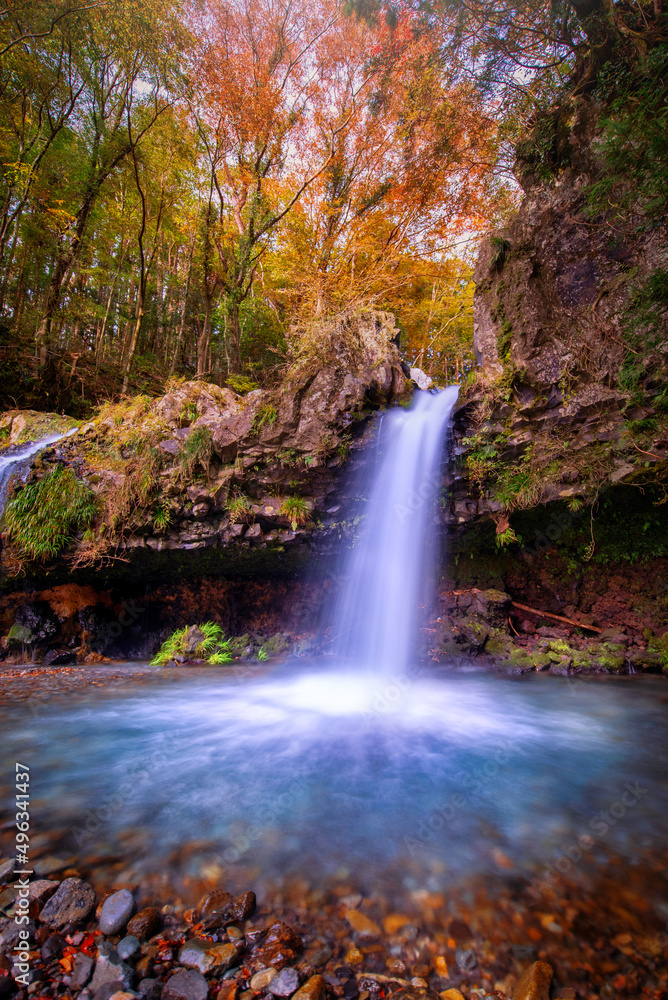 Waterfall with autumn foliage in Fujinomiya, Japan. Waterfall with autumn foliage in Fujinomiya, Japan.