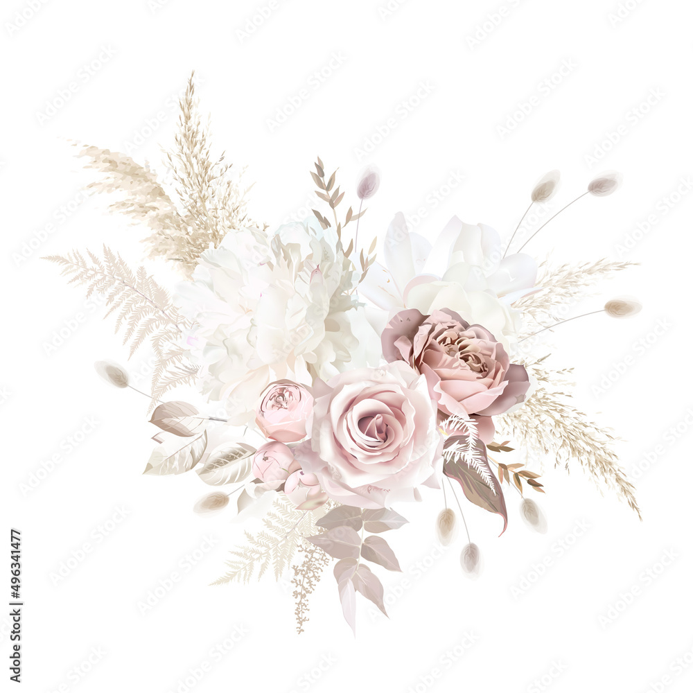 Fototapeta Boho beige and blush trendy vector design bouquet.