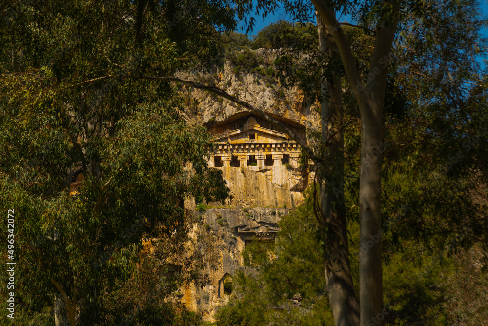 DALYAN, TURKEY: Lycian tombs carved into the rock in the ancient city of Kaunos.