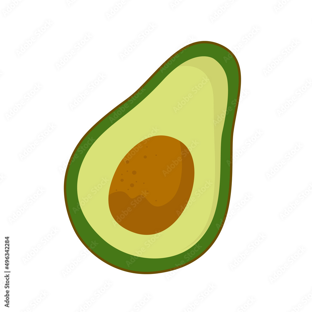 Avocado slice, fruit. Flat vector illustration in cartoon style Avocado slice, fruit. Flat vector illustration in cartoon style