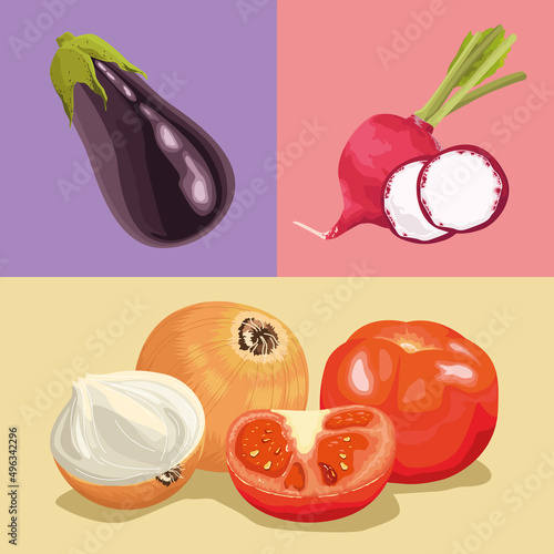four vegetables healthy food icons