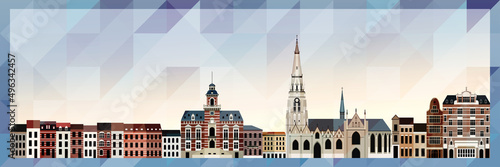 Anderlecht skyline vector colorful poster on beautiful triangular texture background