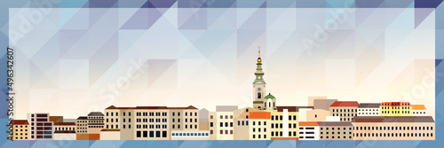 Belgrade skyline vector colorful poster on beautiful triangular texture background
