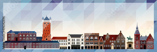 Esbjerg skyline vector colorful poster on beautiful triangular texture background