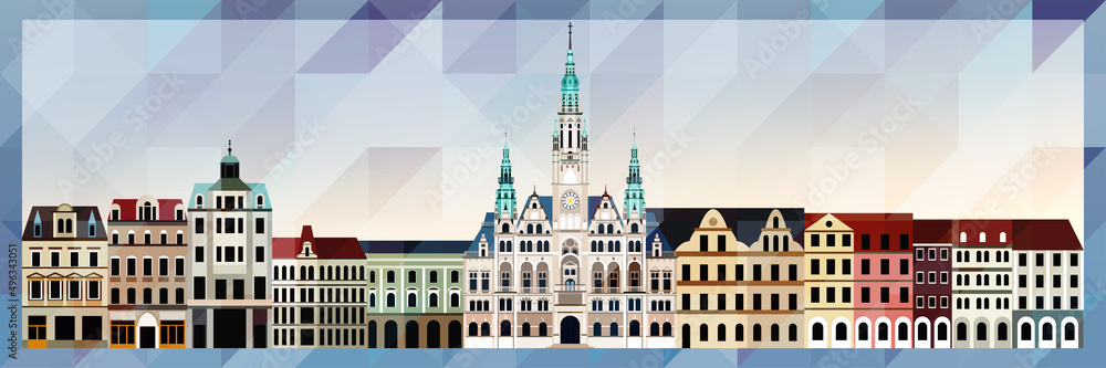 Liberec skyline vector colorful poster on beautiful triangular texture background