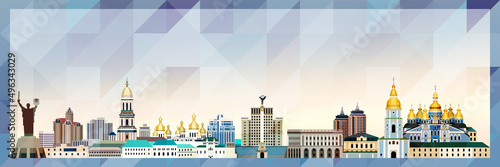 Kyiv skyline vector colorful poster on beautiful triangular texture background