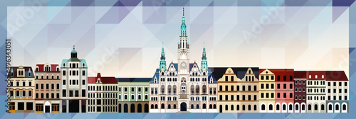 Liberec skyline vector colorful poster on beautiful triangular texture background