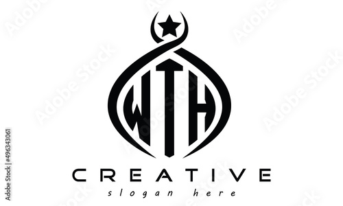 WTH three letters curved oval initial logo design, geometric minimalist modern business shape creative logo, vector template