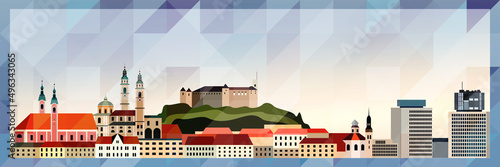 Ljubljana skyline vector colorful poster on beautiful triangular texture background