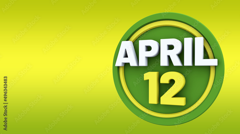 3d illustration with text: April 12 st day. White text color on a green background. 3d illustration with text: April 12 st day. White text color on a green background.