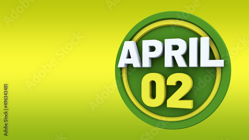 Obraz na płótnie 3d illustration with text: April 2 st day. White text color on a green background. w salonie
