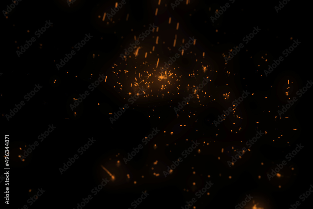 Spark Overlays. Burning red hot sparks fly from large fire in night sky. Burning embers glowing flying away particles over black background. Beautiful abstract background on the theme of fire, light. Spark Overlays. Burning red hot sparks fly from large fire in night sky. Burning embers glowing flying away particles over black background. Beautiful abstract background on the theme of fire, light.