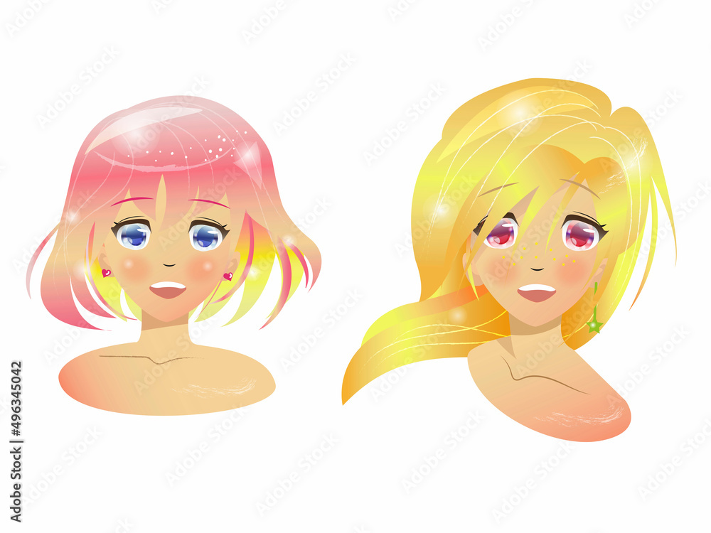 vector anime girls clipart, set of illustrations vector anime girls clipart, set of illustrations
