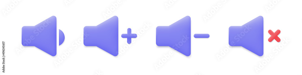 set of 3d volume control icons in minimalistic cartoon style. volume and mute buttons. loudspeaker vector illustration isolated on white background. set of 3d volume control icons in minimalistic cartoon style. volume and mute buttons. loudspeaker vector illustration isolated on white background.