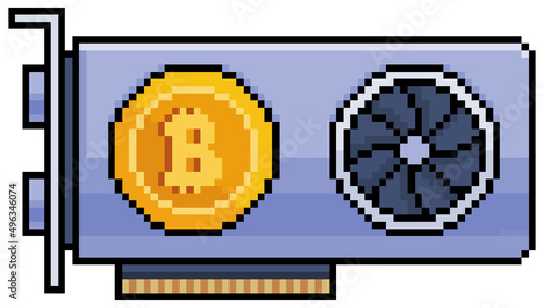 Pixel art cryptocurrency mining graphics card vector icon for 8bit game on white background
