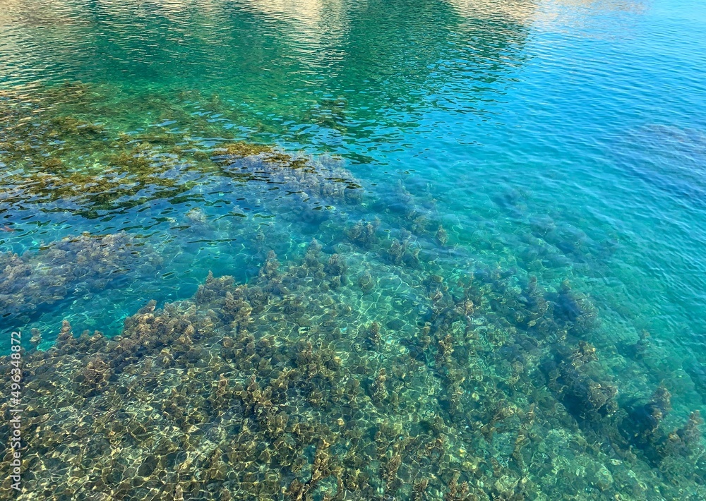 Turquoise sea water surface. Beautiful seascape of Mediterranean sea.