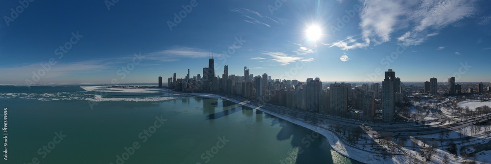 Aerial panoramic view of Chicago, Illinois, city landscape. USA