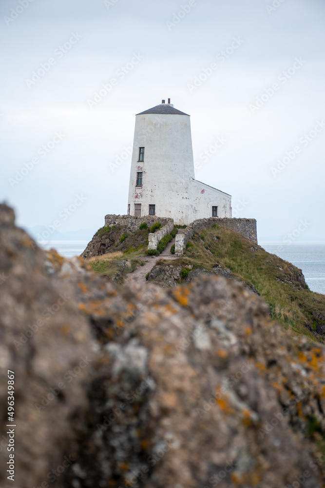 Tŵr Mawr Lighthouse at Ynys Llanddwyn, Anglesey, on the north Wales coast