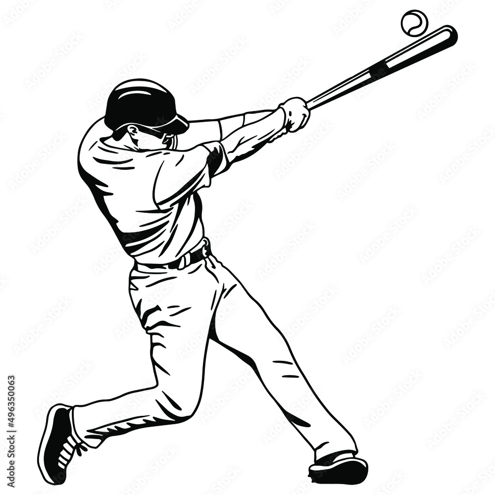 Baseball player, abstract vector silhouette Baseball ball, hitter