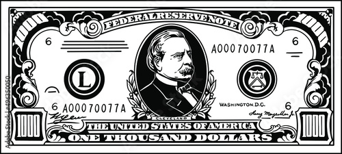 1000 american dollars vector illustration. US banknote of one thousand dollars