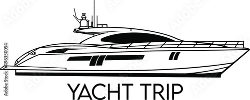 White luxury yacht, drawing lines from a boat moving at high speed in the water. yacht travel concept. yacht on a white background