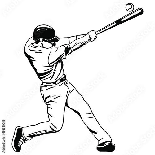 Baseball player, abstract vector silhouette Baseball ball, hitter swinging the bat, abstract isolated vector silhouette, ink drawing