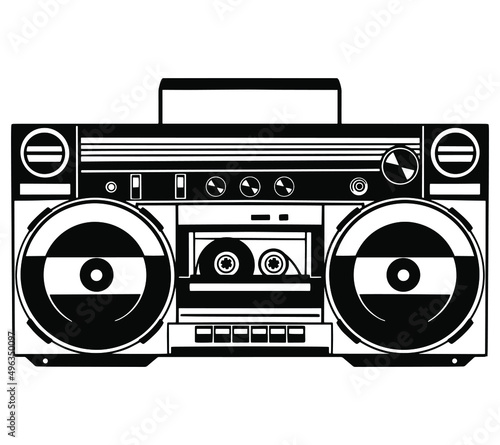 Retro boombox portable stereo radio cassette recorder. Vector illustration