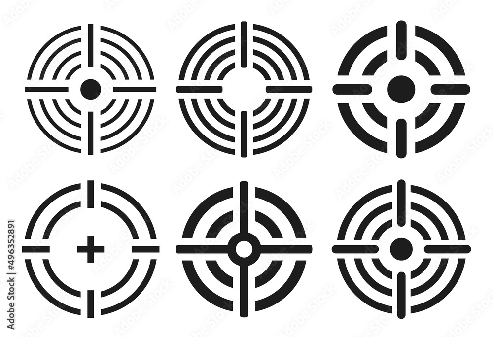 Shooting range icons, aim or target symbols Shooting range icons, aim or target symbols