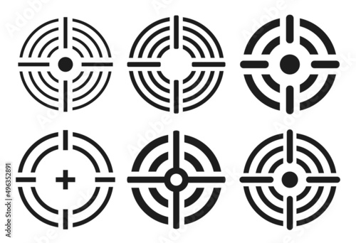 Shooting range icons, aim or target symbols